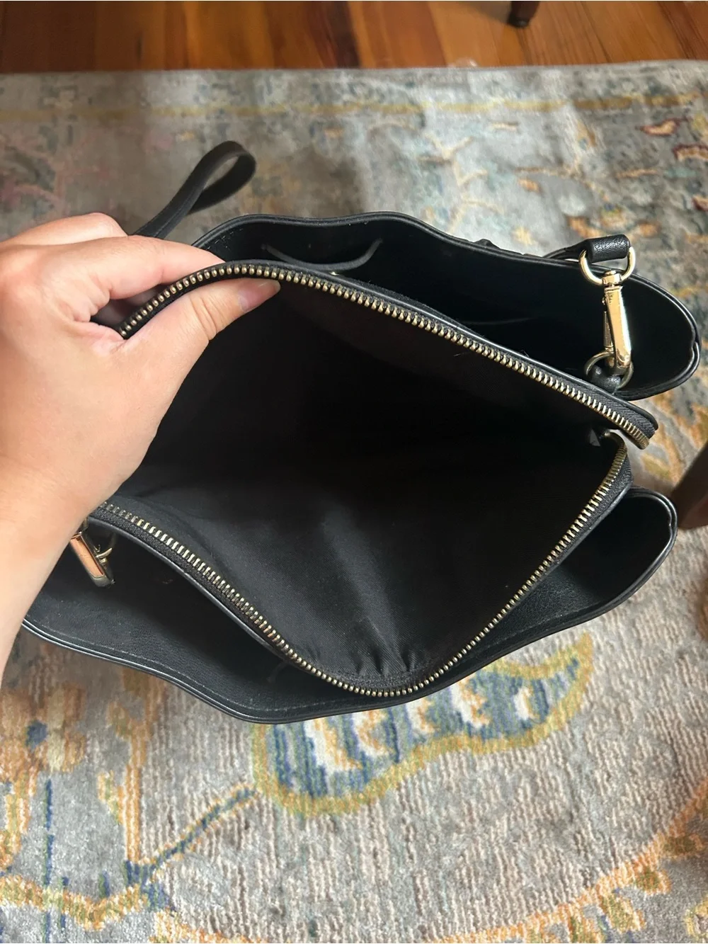 Nine West Black Satchel with Gold-Tone Hardware
